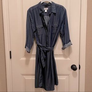 Ann Taylor Loft Belted Denim Chambray Dress